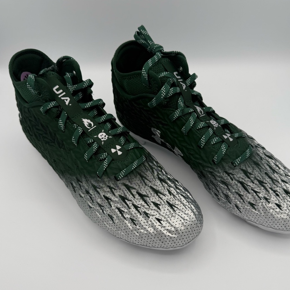 Under Armour UA Spotlight 4MC Men Football Cleats Silver Green Clone Size:10.5